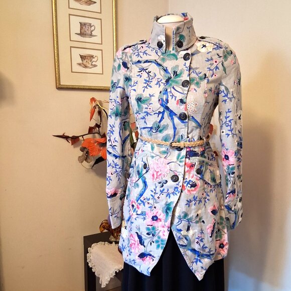 NWT DEPT Women's Elegant Floral Printed Fall Winter Trench Coat with Belt - Picture 2 of 13
